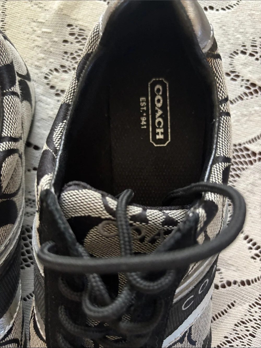 Coach Black and Silver Signature Logo Sneakers